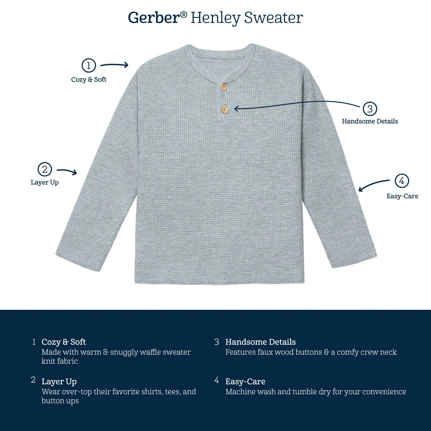 Infant & Toddler Boys Gray Heather Henley Sweater Gerber Childrenswea