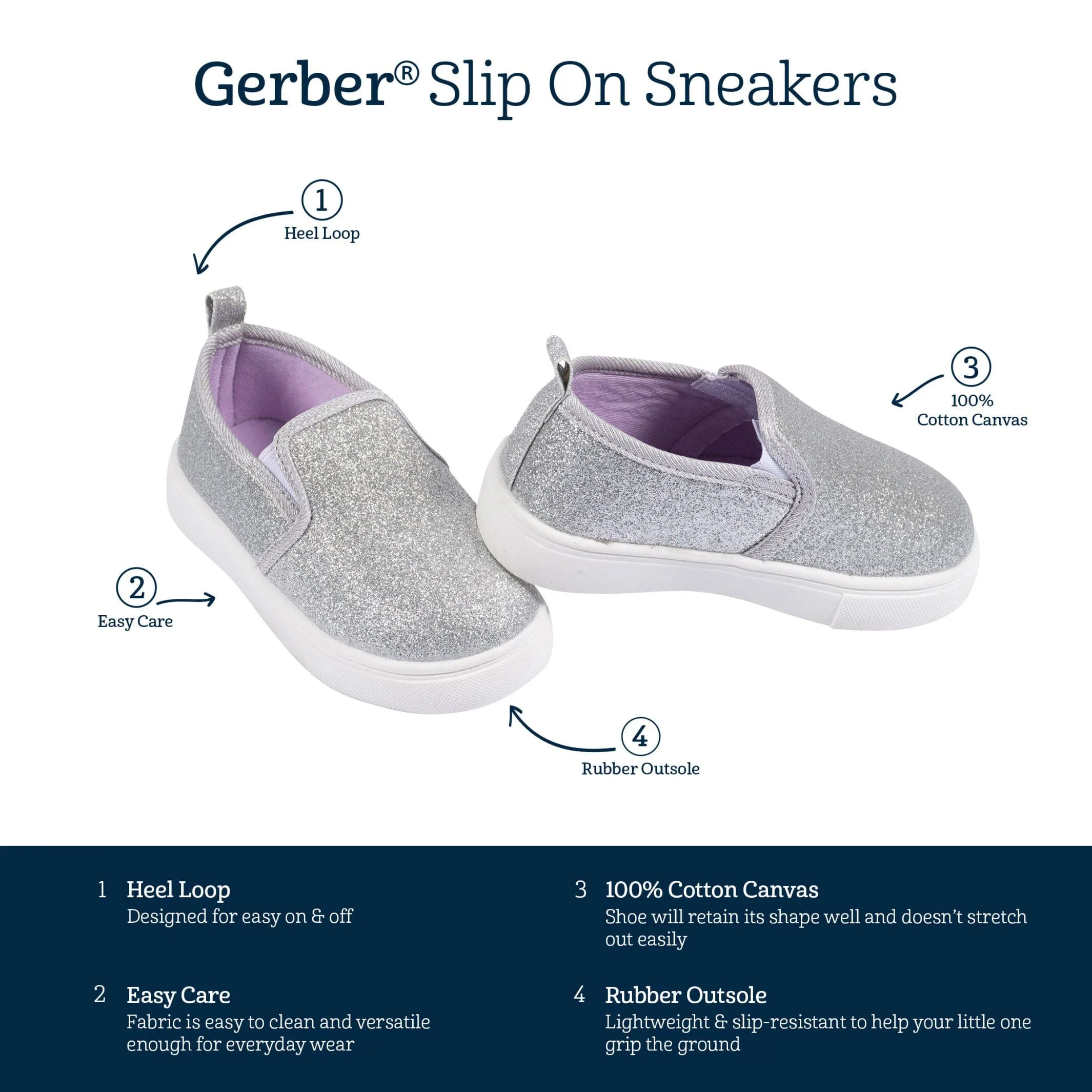 Infant & Toddler Girls Silver Glitter Slip-On Sneaker Gerber Childrenswea