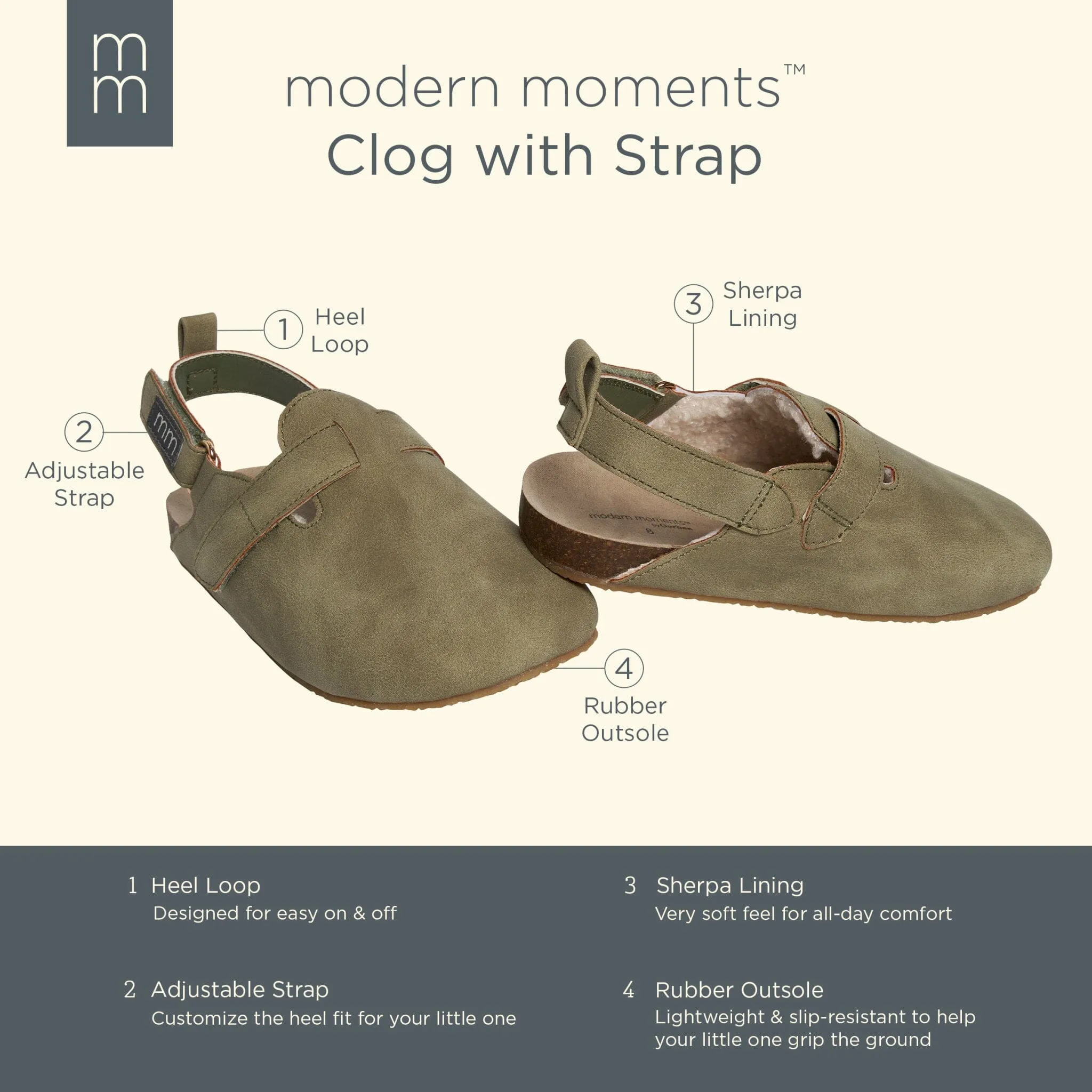 Infant & Toddler Neutral Dark Green Clog With Strap Gerber Childrenswea