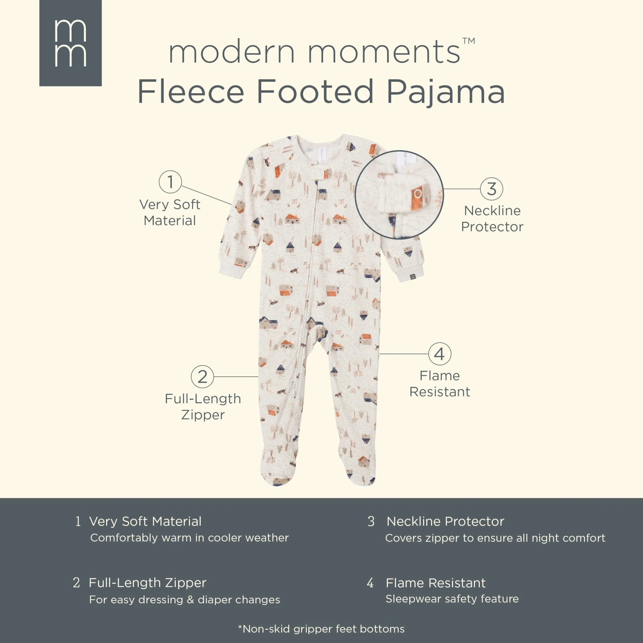 Infant and Toddler Boys Oatmeal Village Footed Fleece Pajamas Gerber Childrenswea