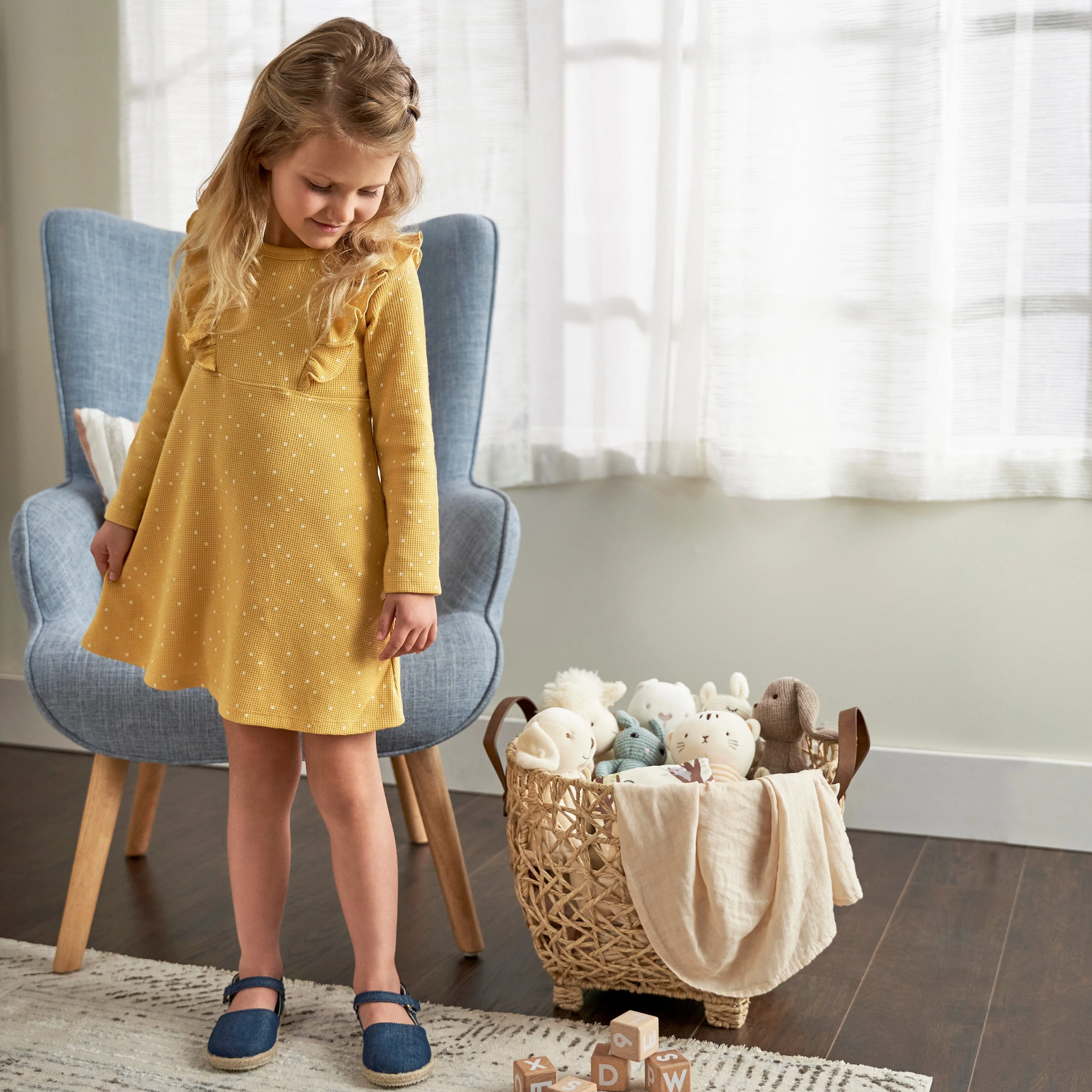 Infant and Toddler Girls Yellow Dots Dress with Ruffle Gerber Childrenswea