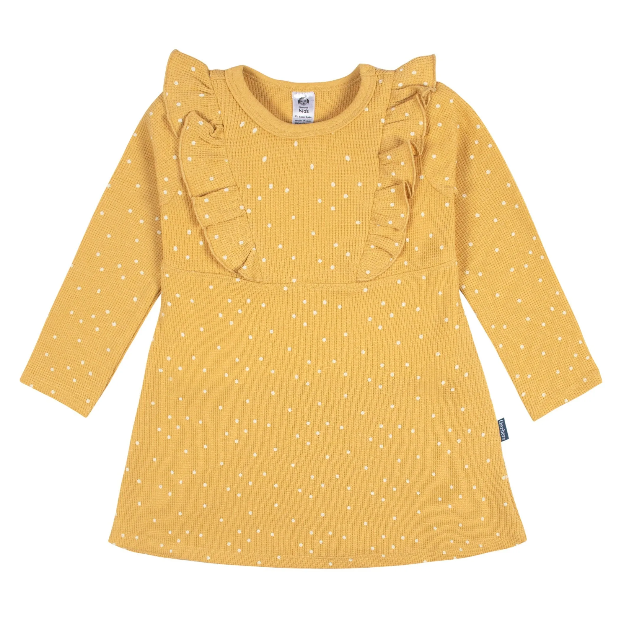 Infant and Toddler Girls Yellow Dots Dress with Ruffle Gerber Childrenswea
