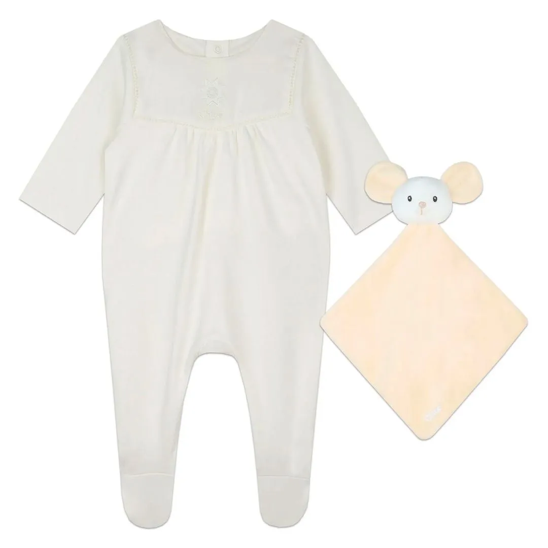 Ivory Embroidered Babygrow Toy Set