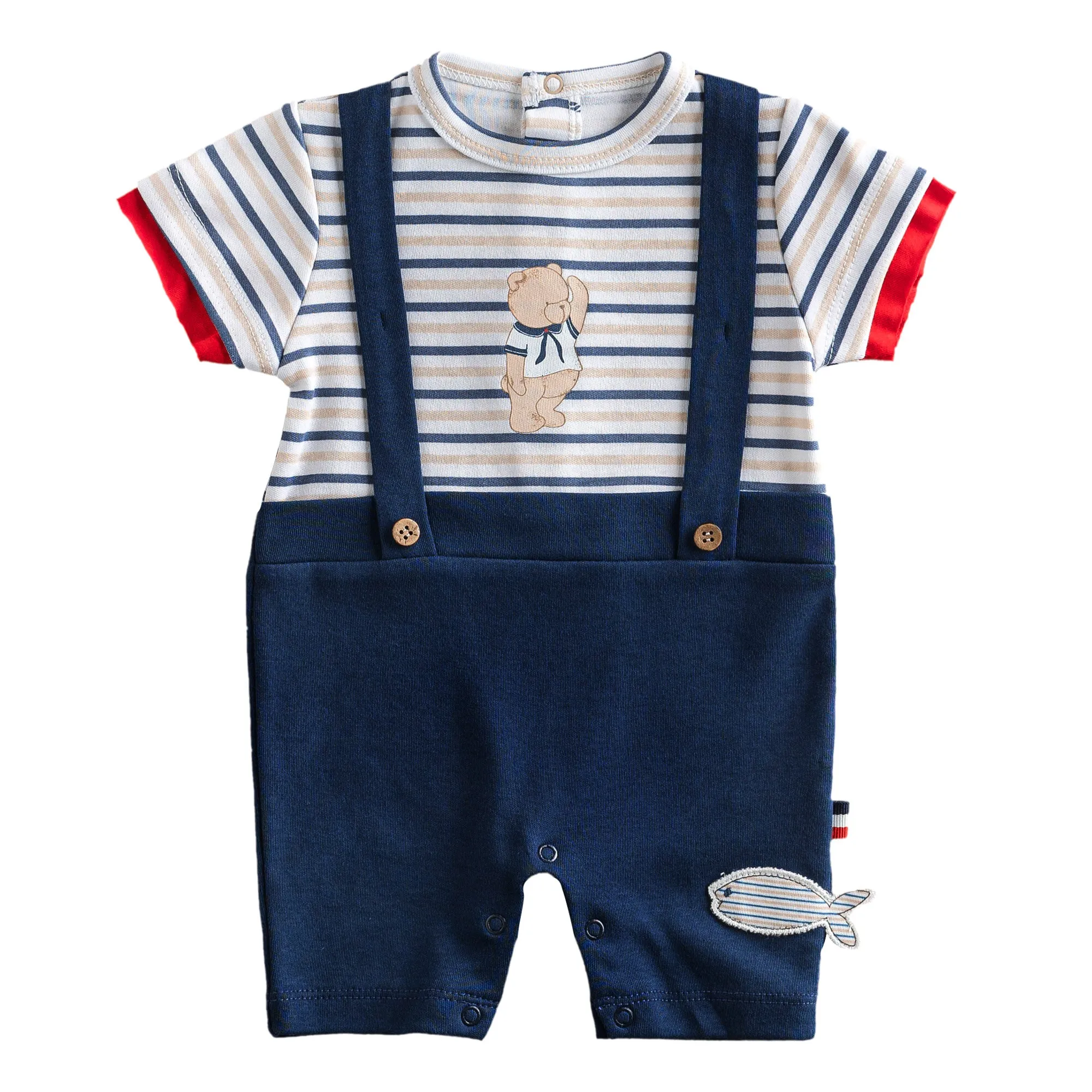 Navy Striped Sailor Bear Romper