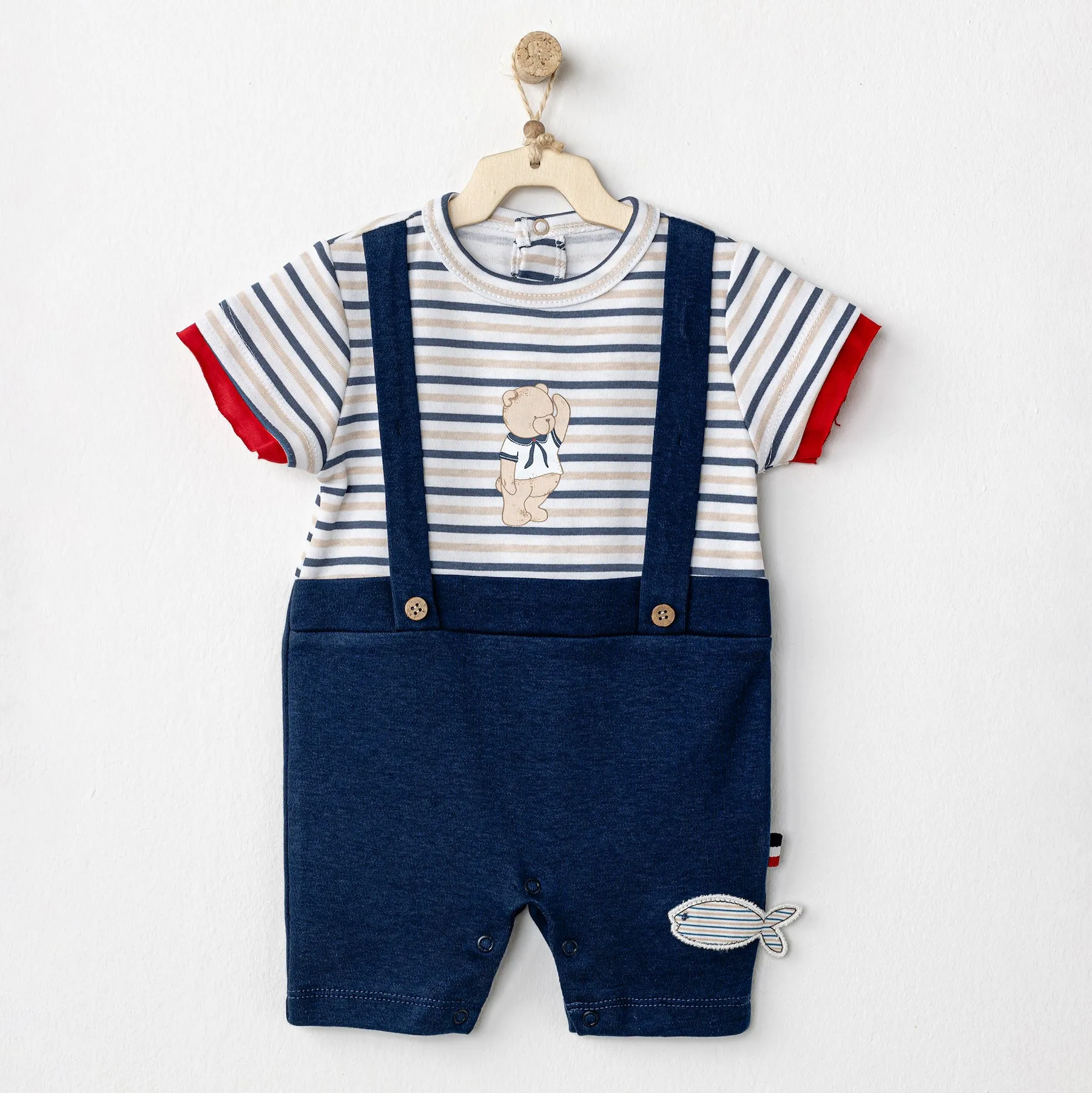 Navy Striped Sailor Bear Romper