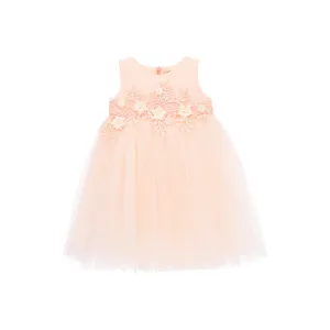 Peach Esterlee Sleeveless Floral Tulle Dress