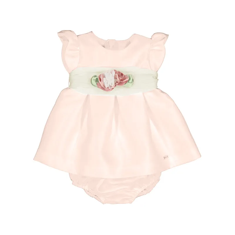 Pink Rose Applique Ruffle Dress
