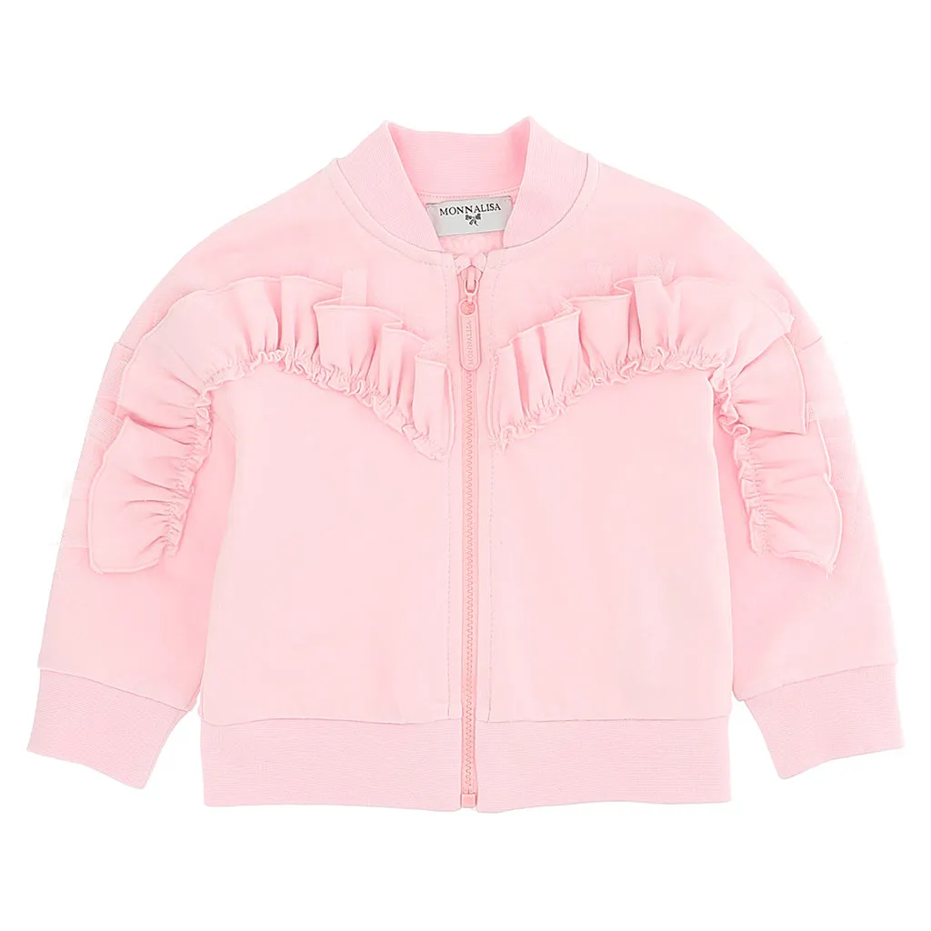 Pink Ruffle Hem Cardigan