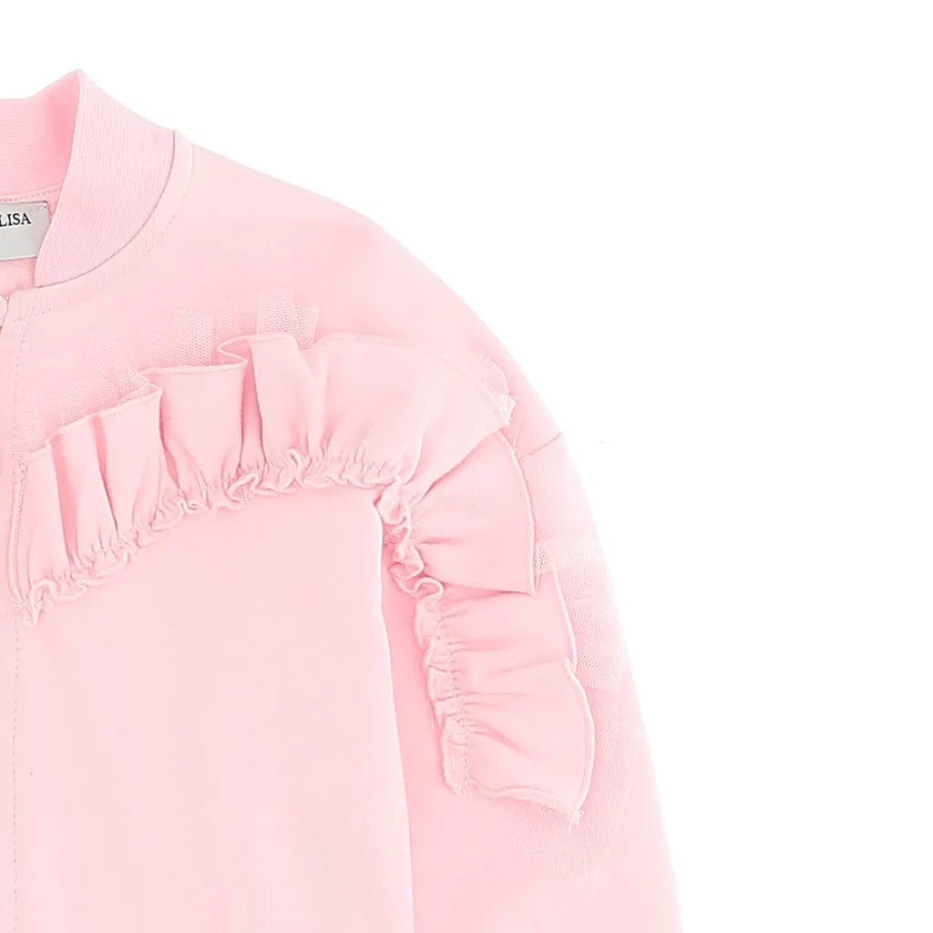 Pink Ruffle Hem Cardigan