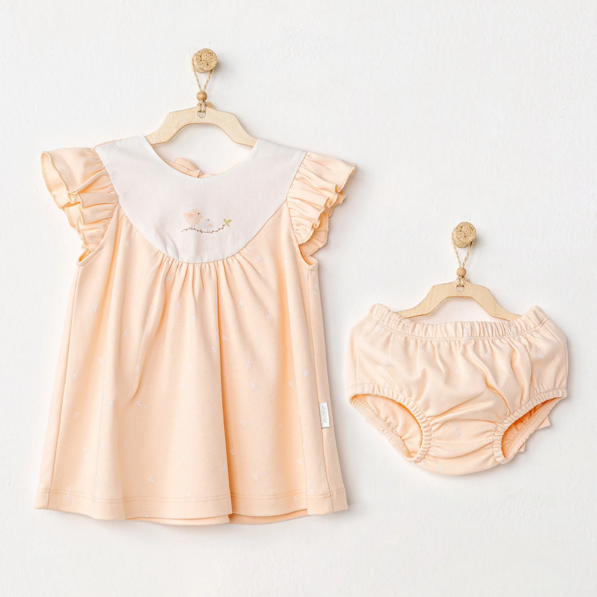 Pink Spring Birds Ruffle Dress