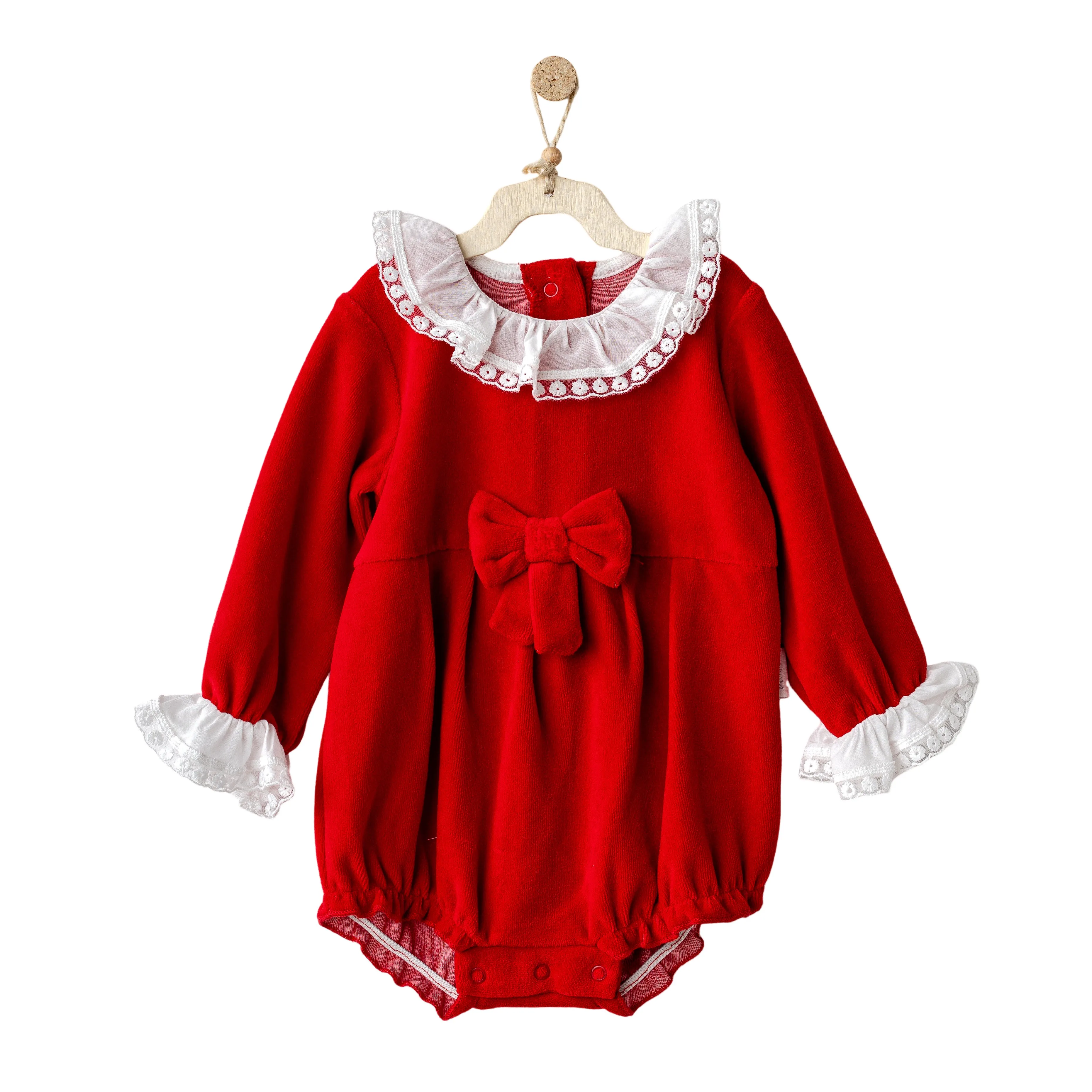 Red Holiday Ruffle Velvet Bodysuit