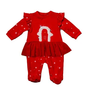 Red New Year Penguin Ruffle Babysuit