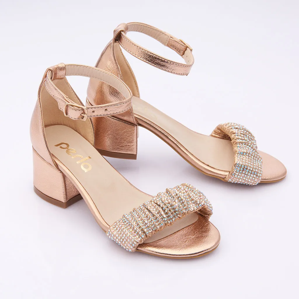 Rose Gold Scrunch Rhinestone Heels