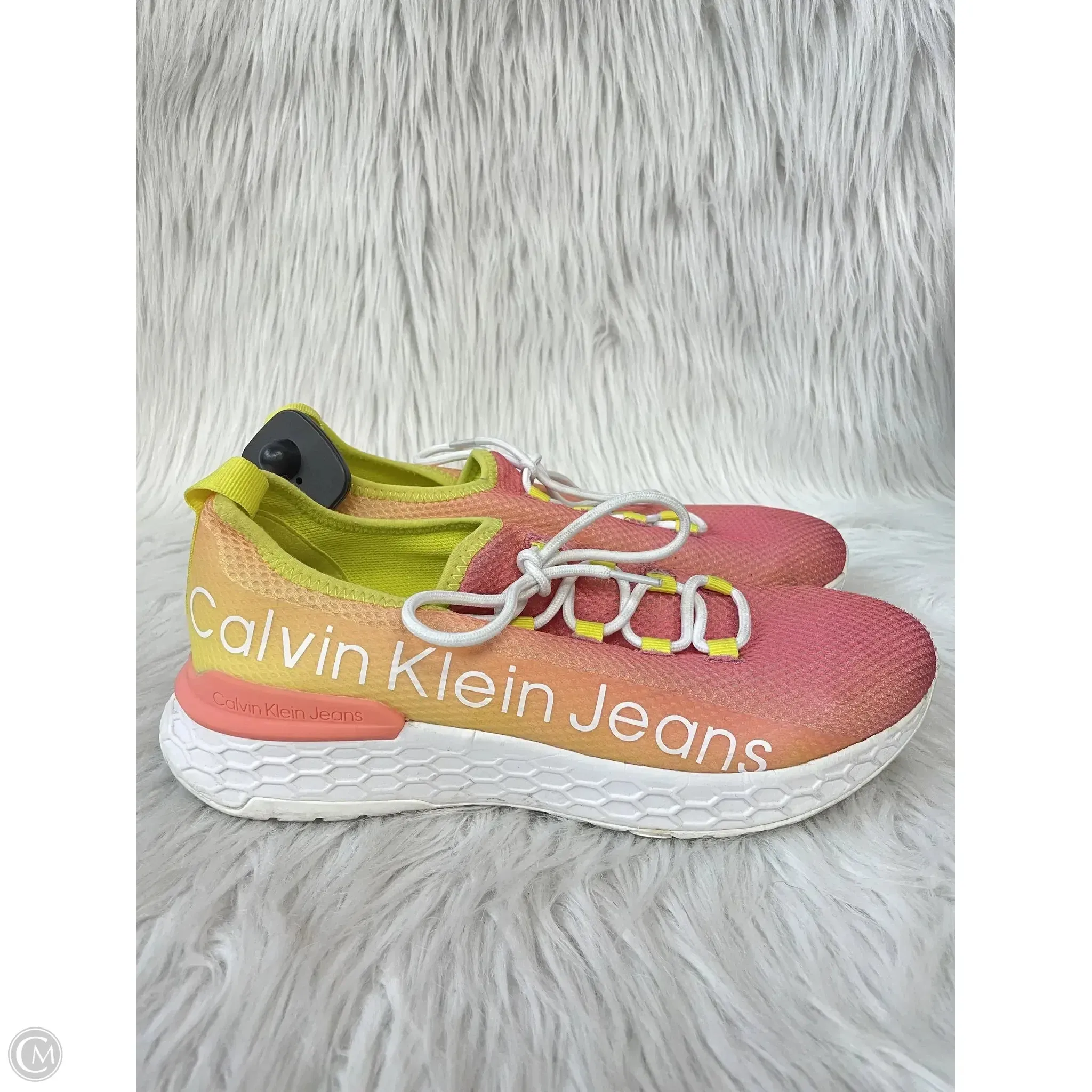 Shoes Athletic By Calvin Klein In Pink & Yellow, Size: 10