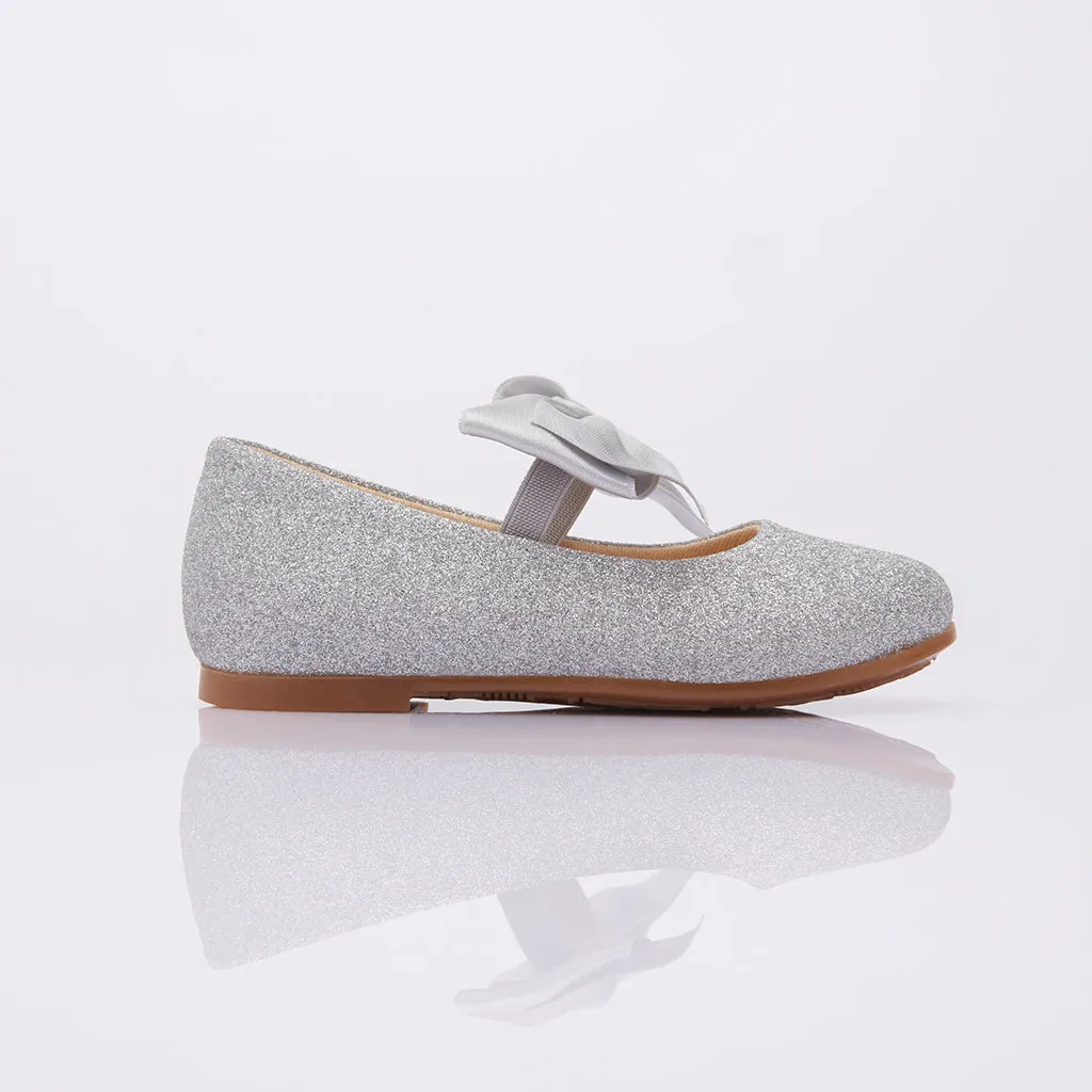 Silver Glitter Elastic Bow Flats