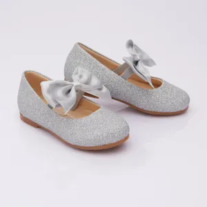 Silver Glitter Elastic Bow Flats