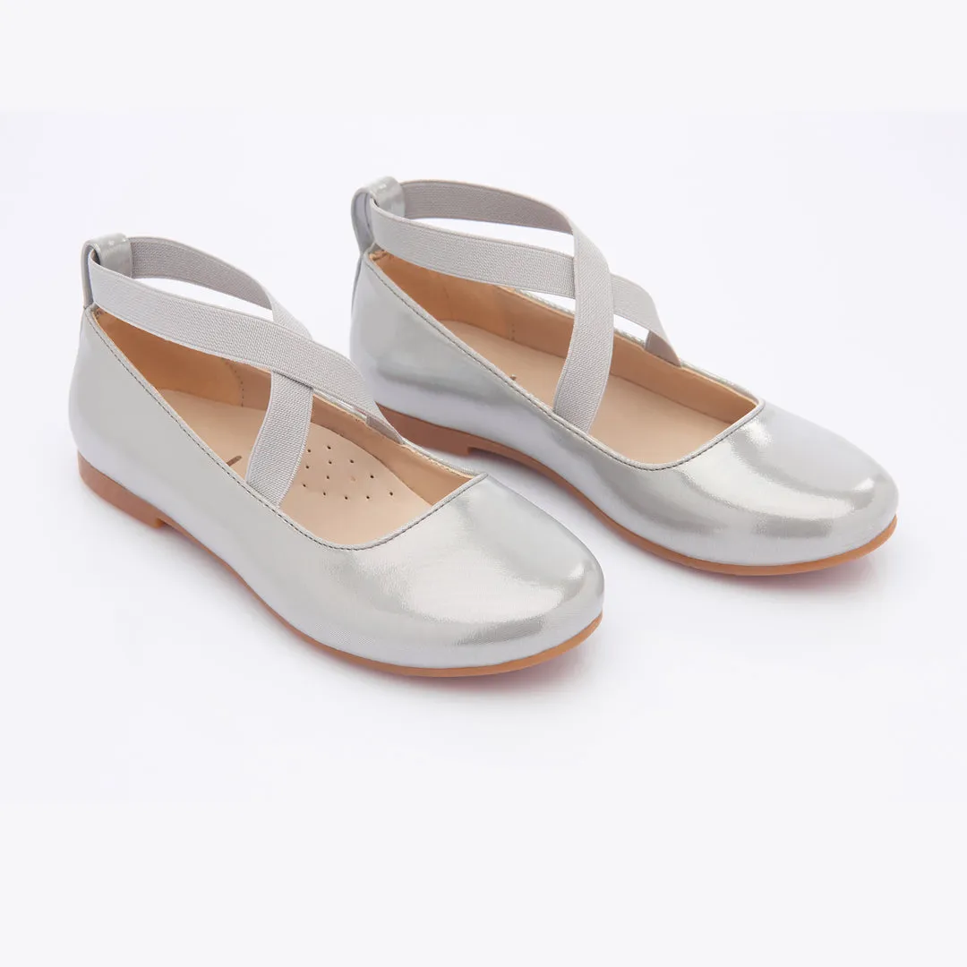 Silver Satin Ballerina Flats