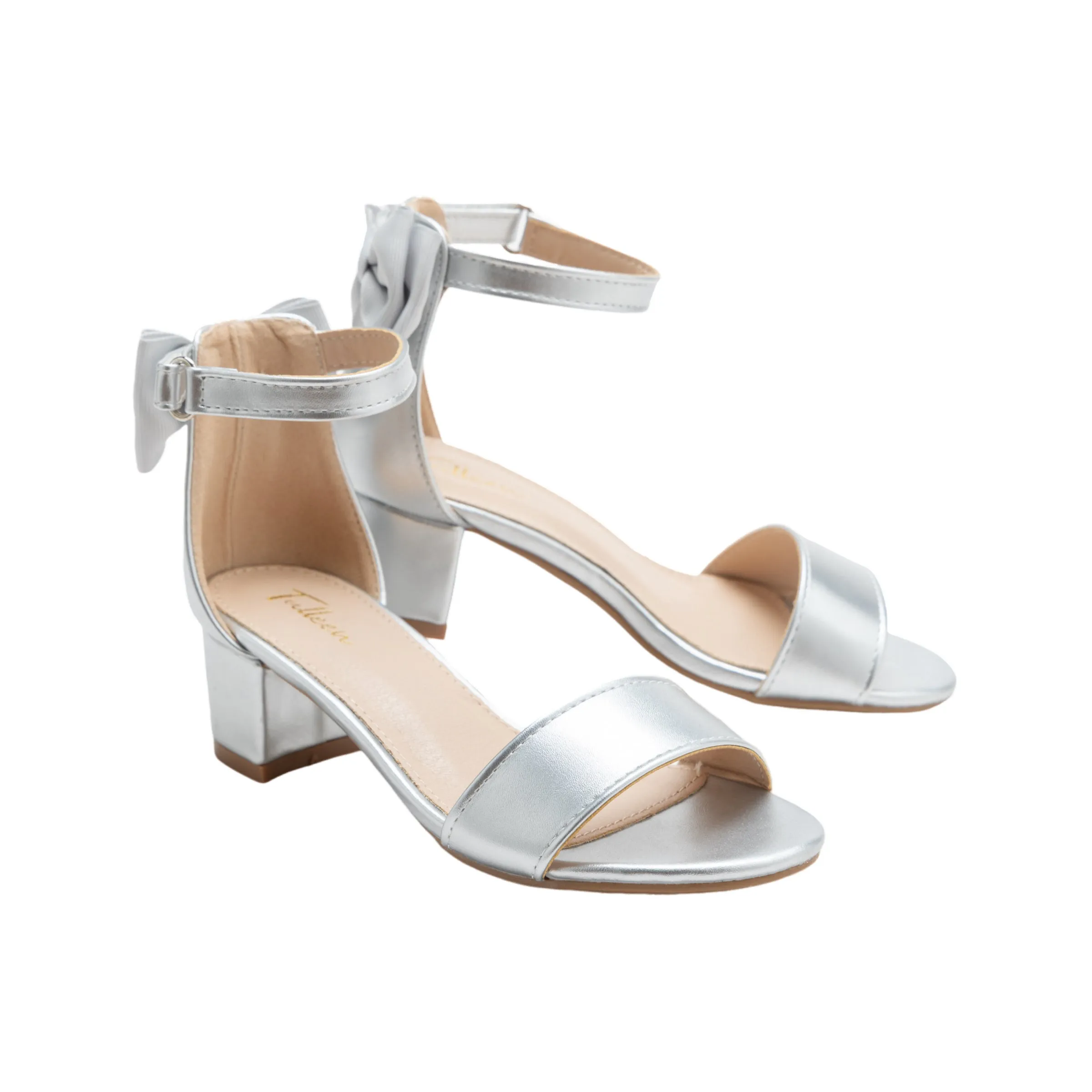 Silver Satin Banded Block Heels