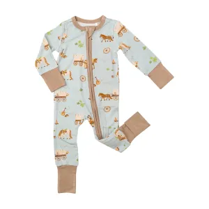Two Way Zipper Romper - Covered Wagon | Angel Dear