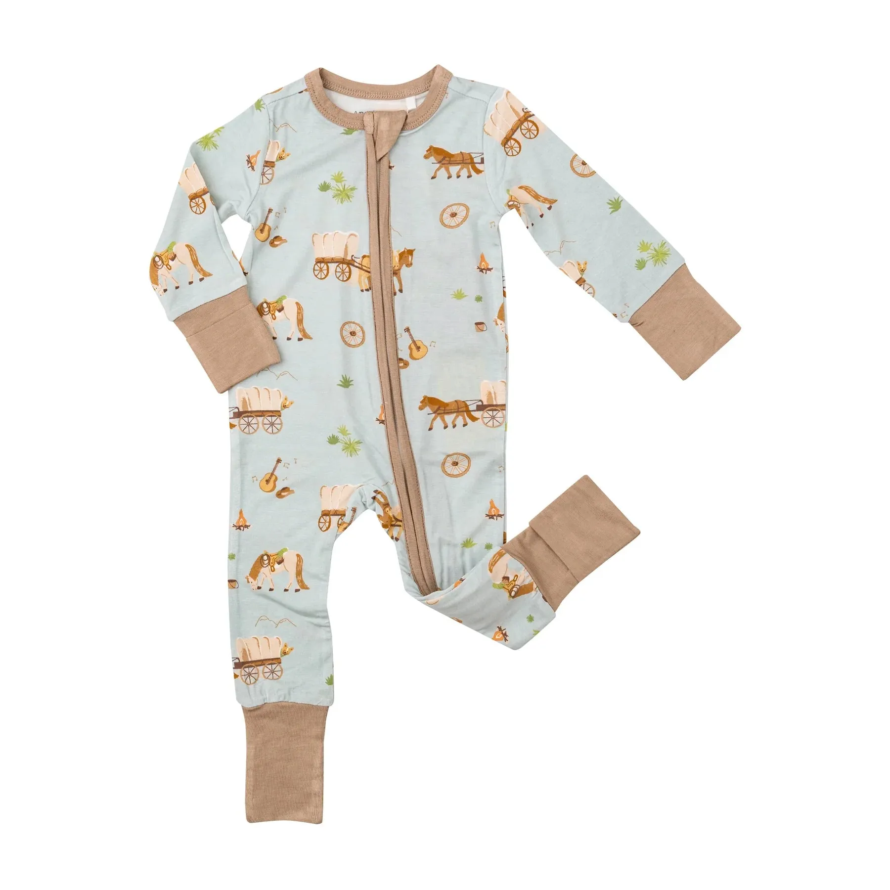 Two Way Zipper Romper - Covered Wagon | Angel Dear