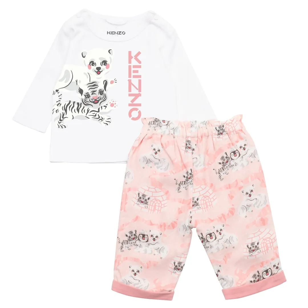White & Pink T-Shirt   Trouser Set
