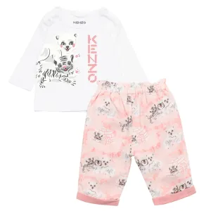 White & Pink T-Shirt   Trouser Set