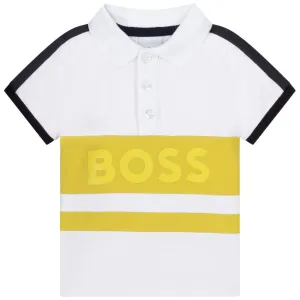 White & Yellow Colorblock Logo Polo