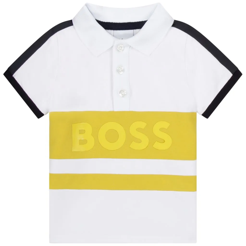 White & Yellow Colorblock Logo Polo