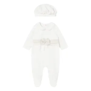White Bow Formal Babygrow & Beret