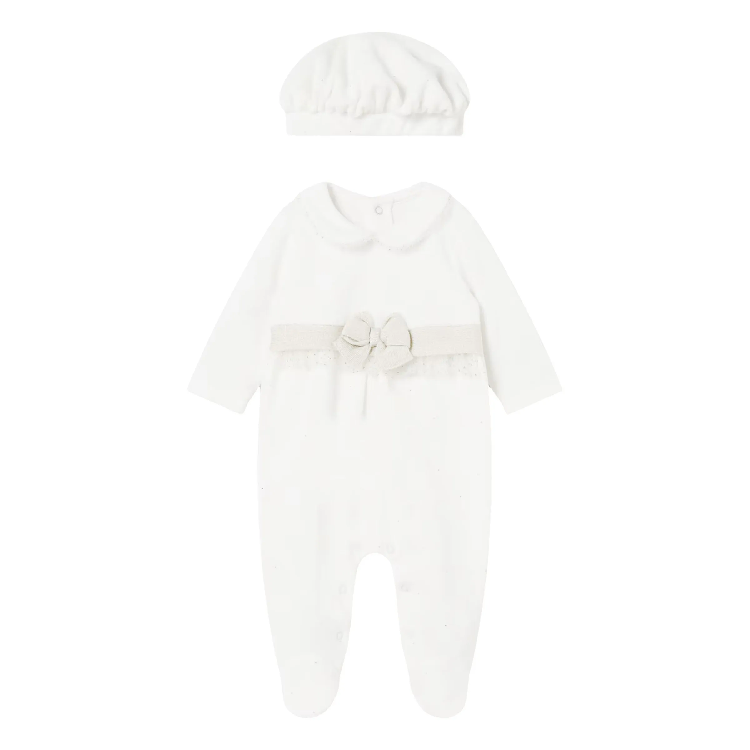 White Bow Formal Babygrow & Beret
