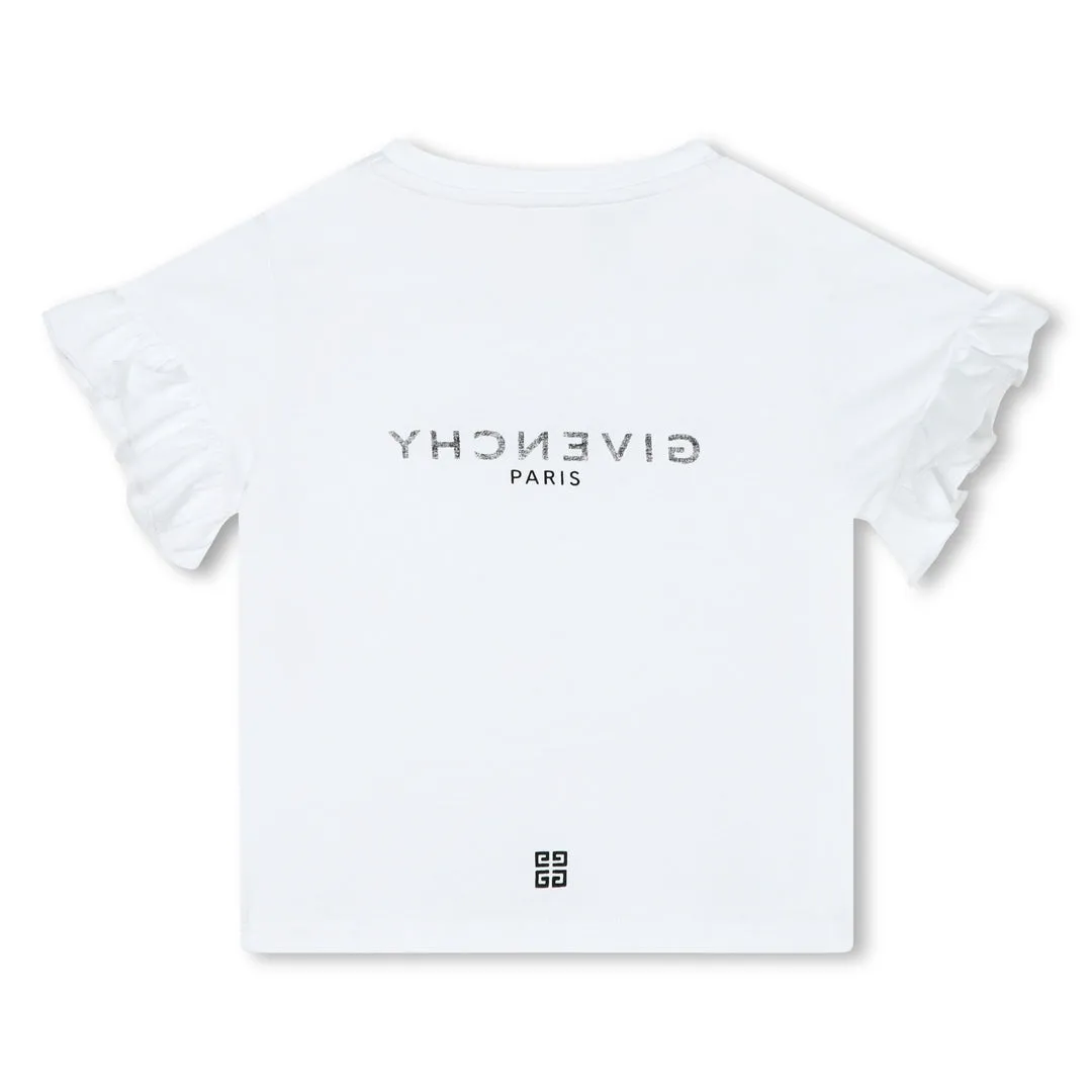 White Cotton T-Shirt with Ruffles