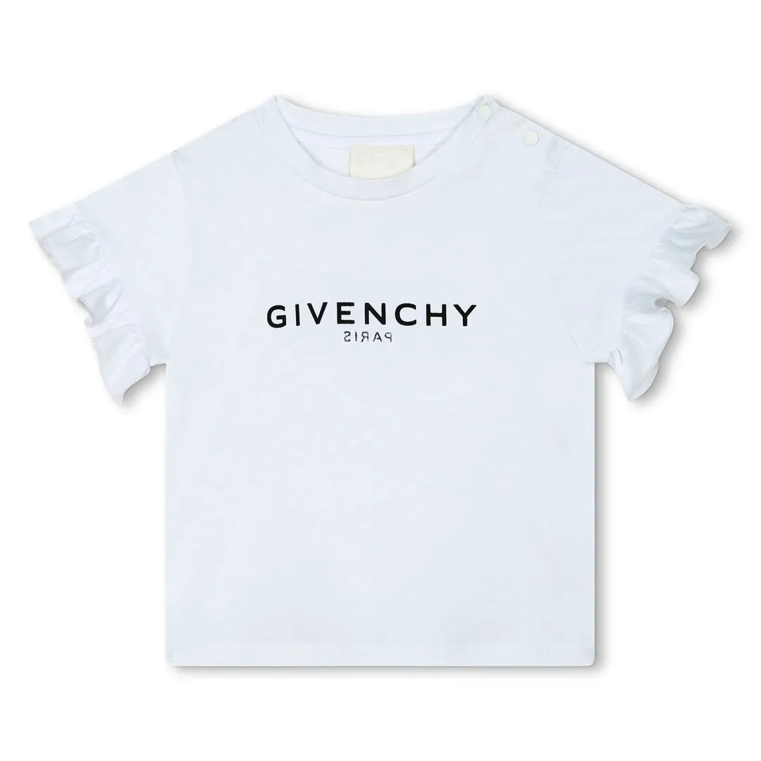 White Cotton T-Shirt with Ruffles