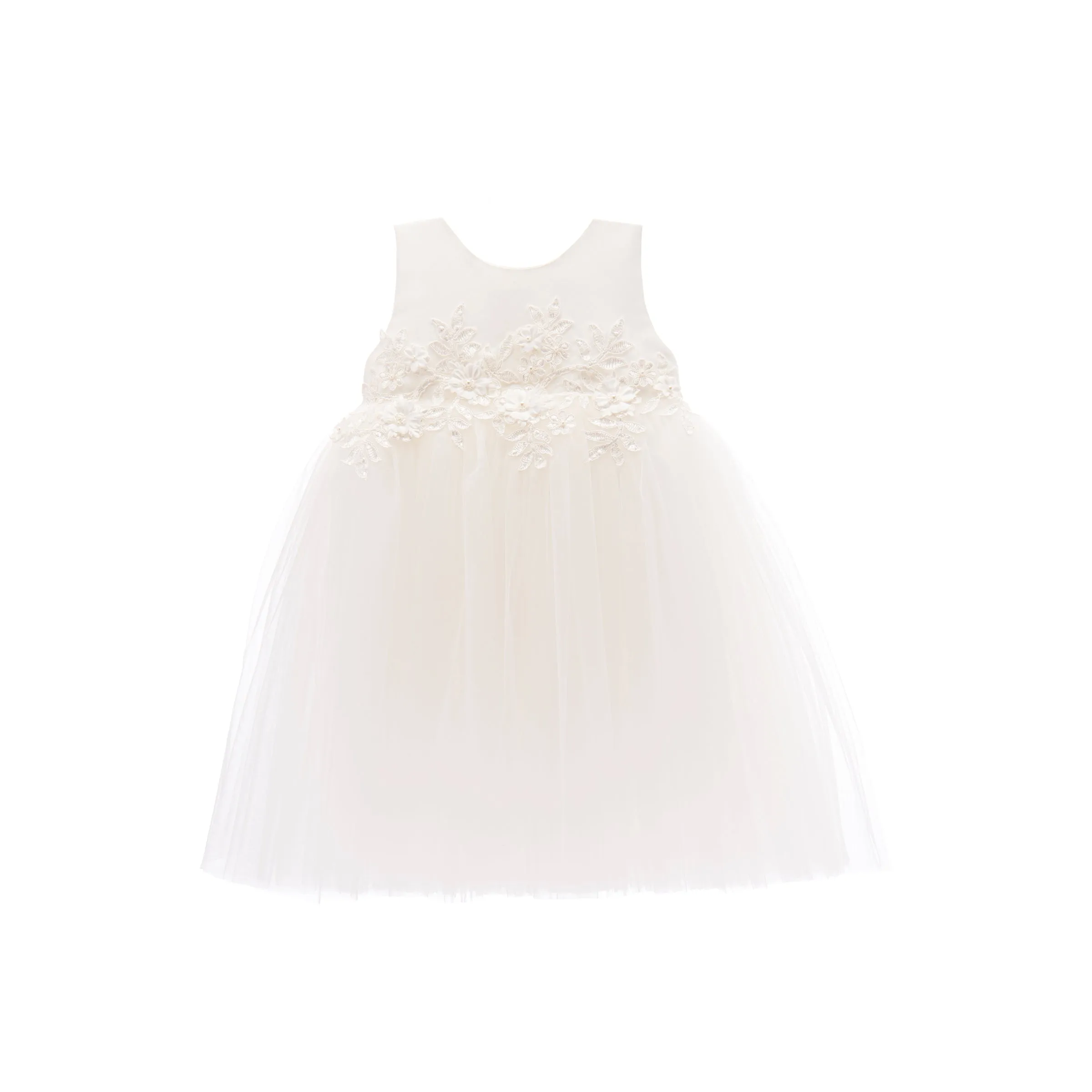 White Esterlee Sleeveless Floral Tulle Dress