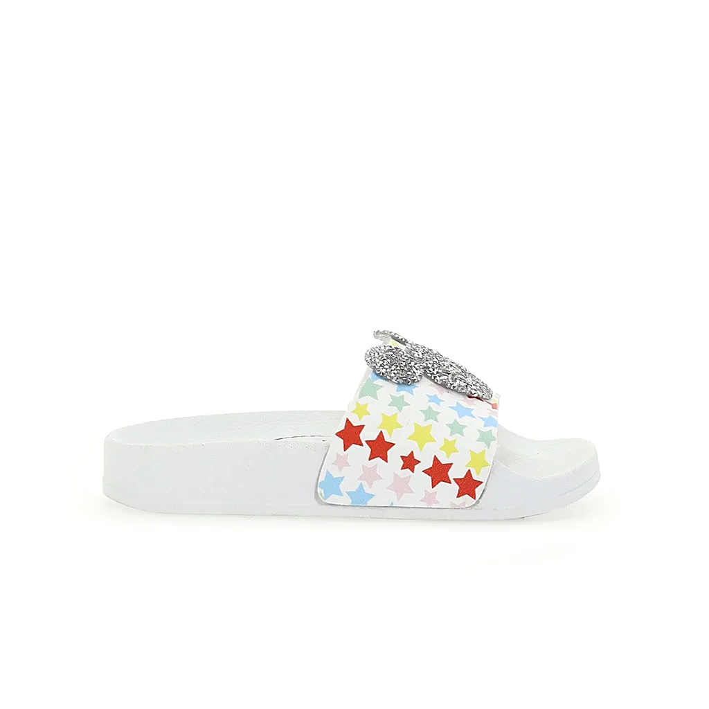 White Glitter Mickey Mouse Beach Slides