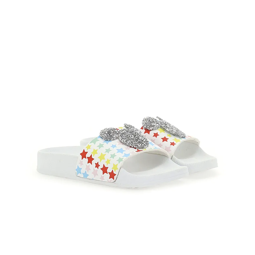 White Glitter Mickey Mouse Beach Slides