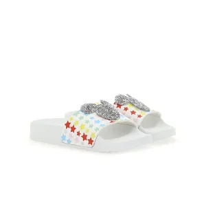 White Glitter Mickey Mouse Beach Slides