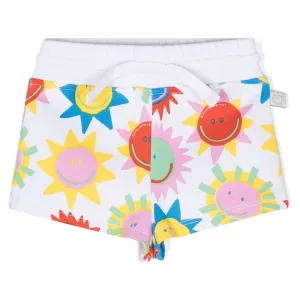 White Graphic Sun Shorts