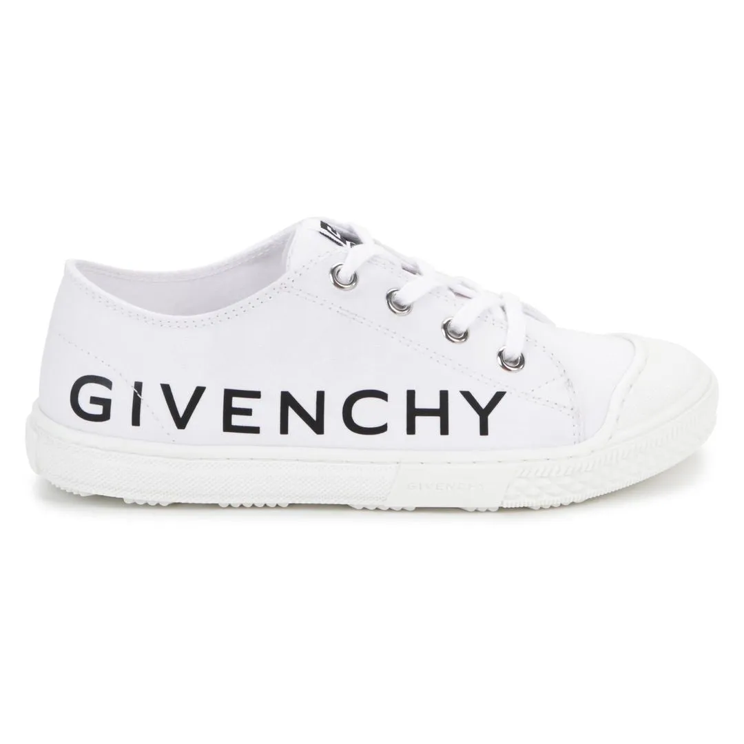 White Logo Print Sneakers