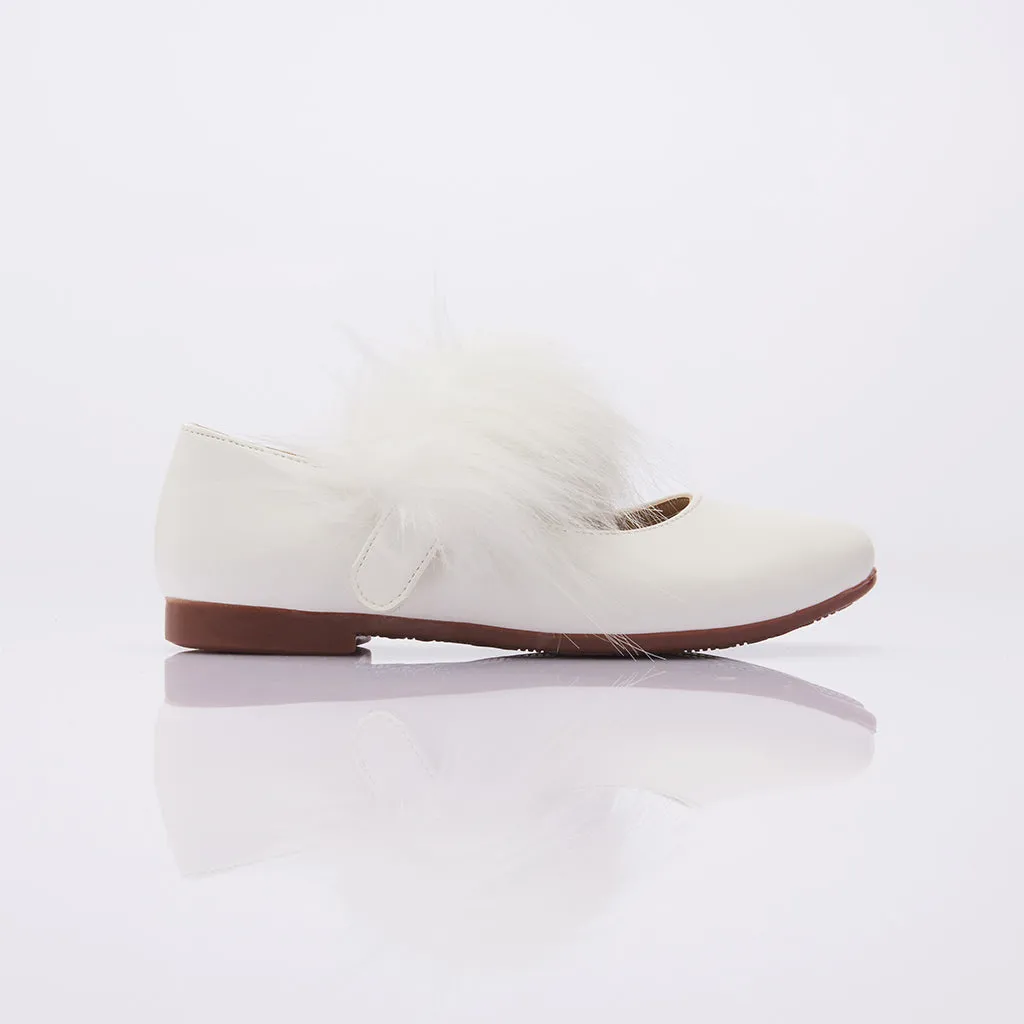 White Matte Fur Strap Flats