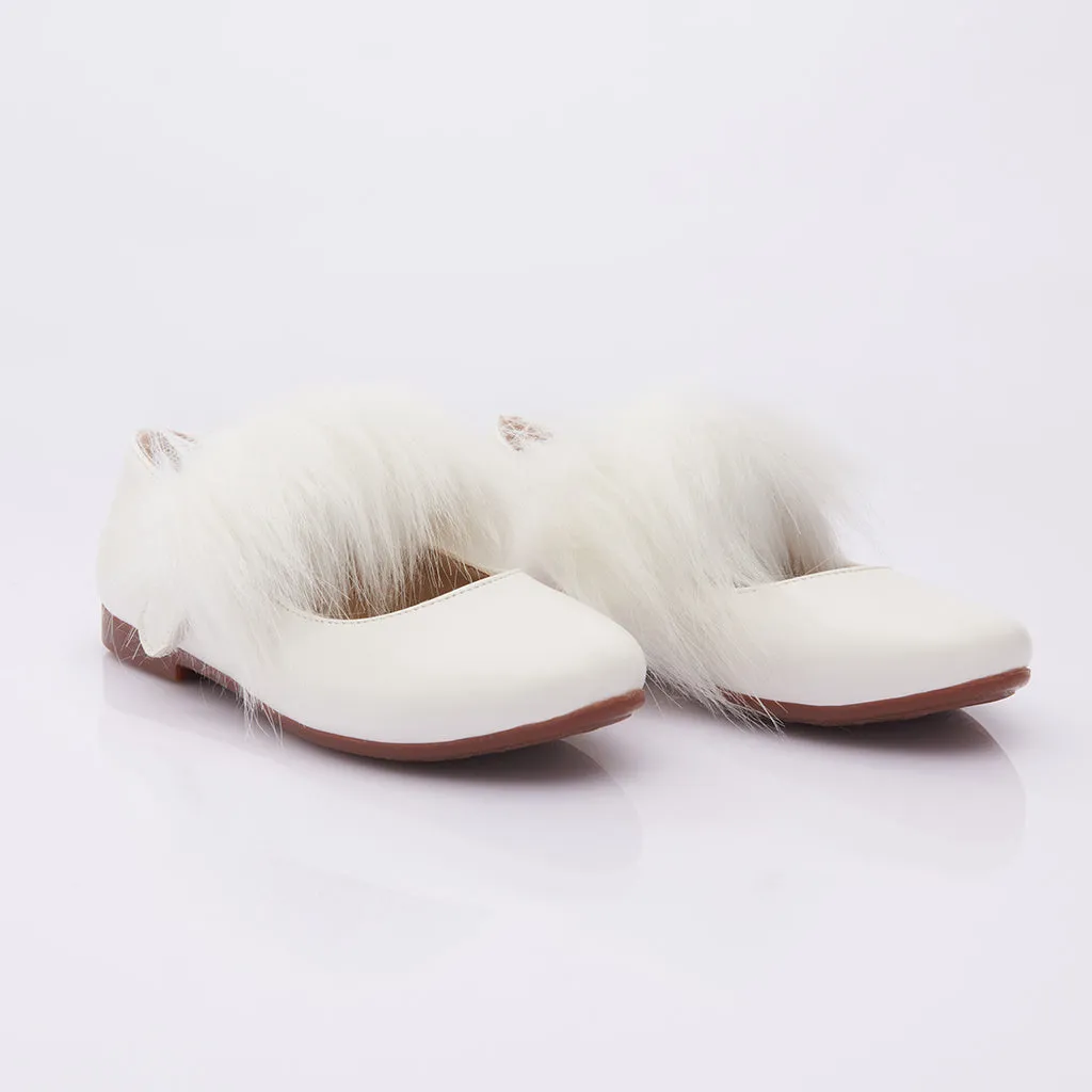 White Matte Fur Strap Flats