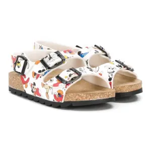 White Mickey Print Sandals