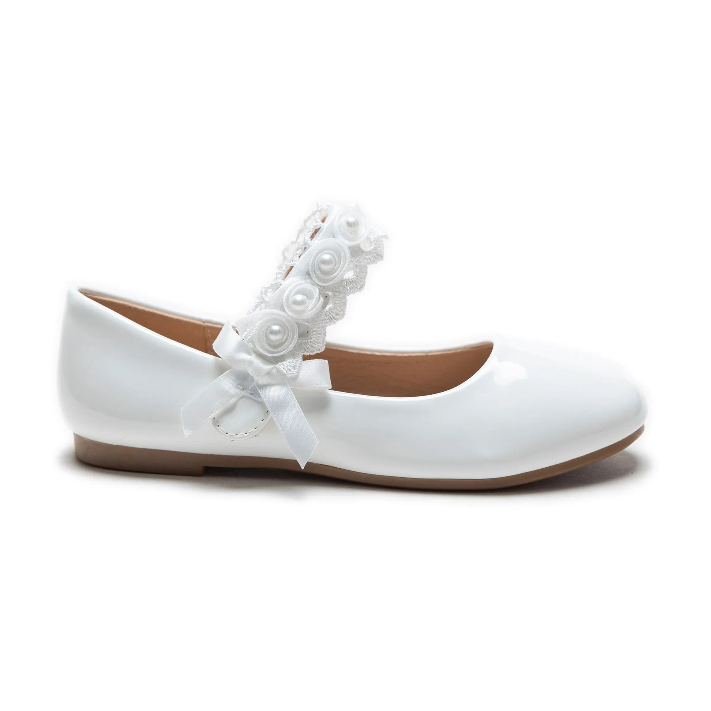 White Patent Rose Pearl Doily Flats
