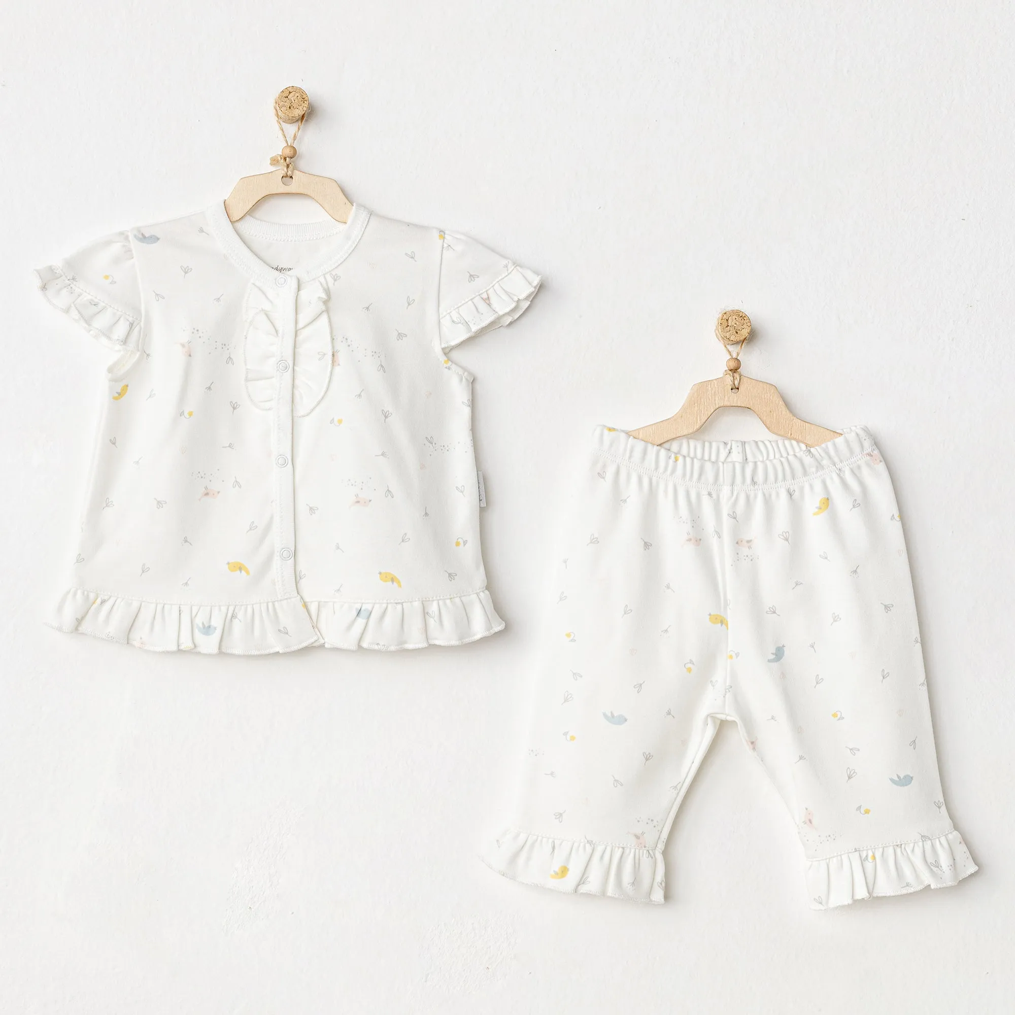 White Spring Birds Ruffle Outfit