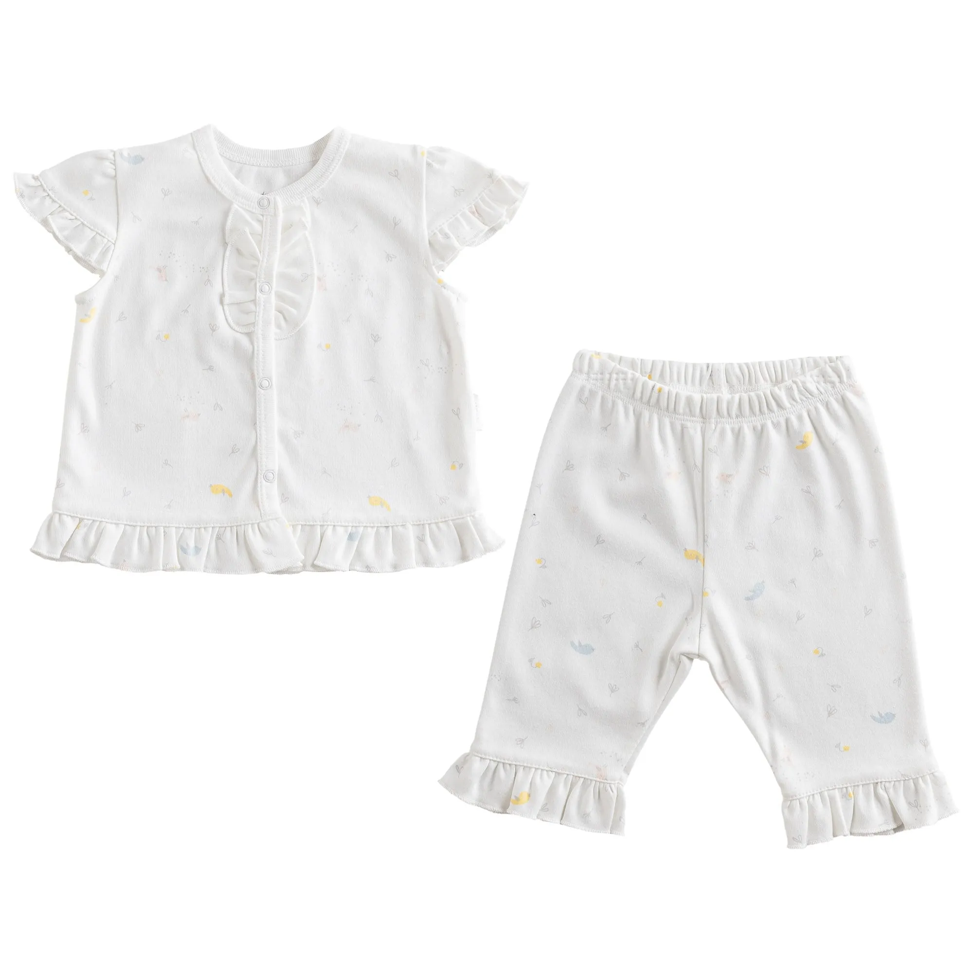 White Spring Birds Ruffle Outfit