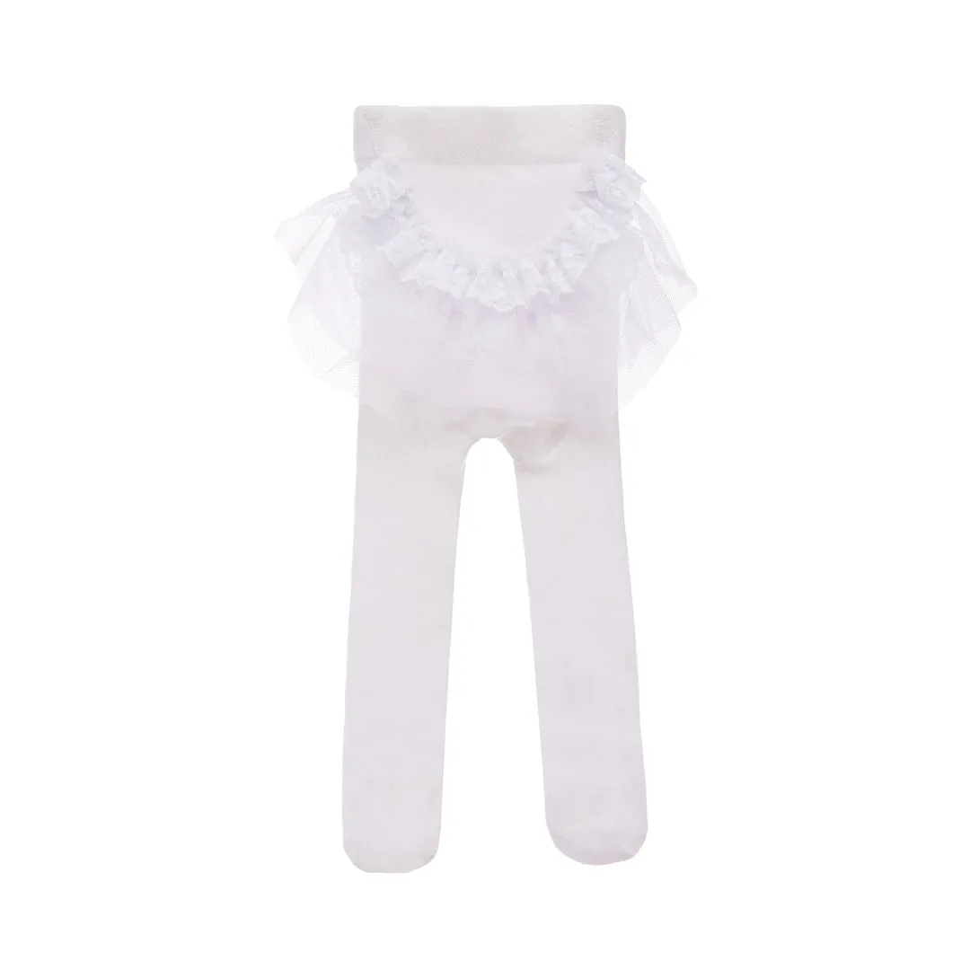 White Tulle Ruffle Tights