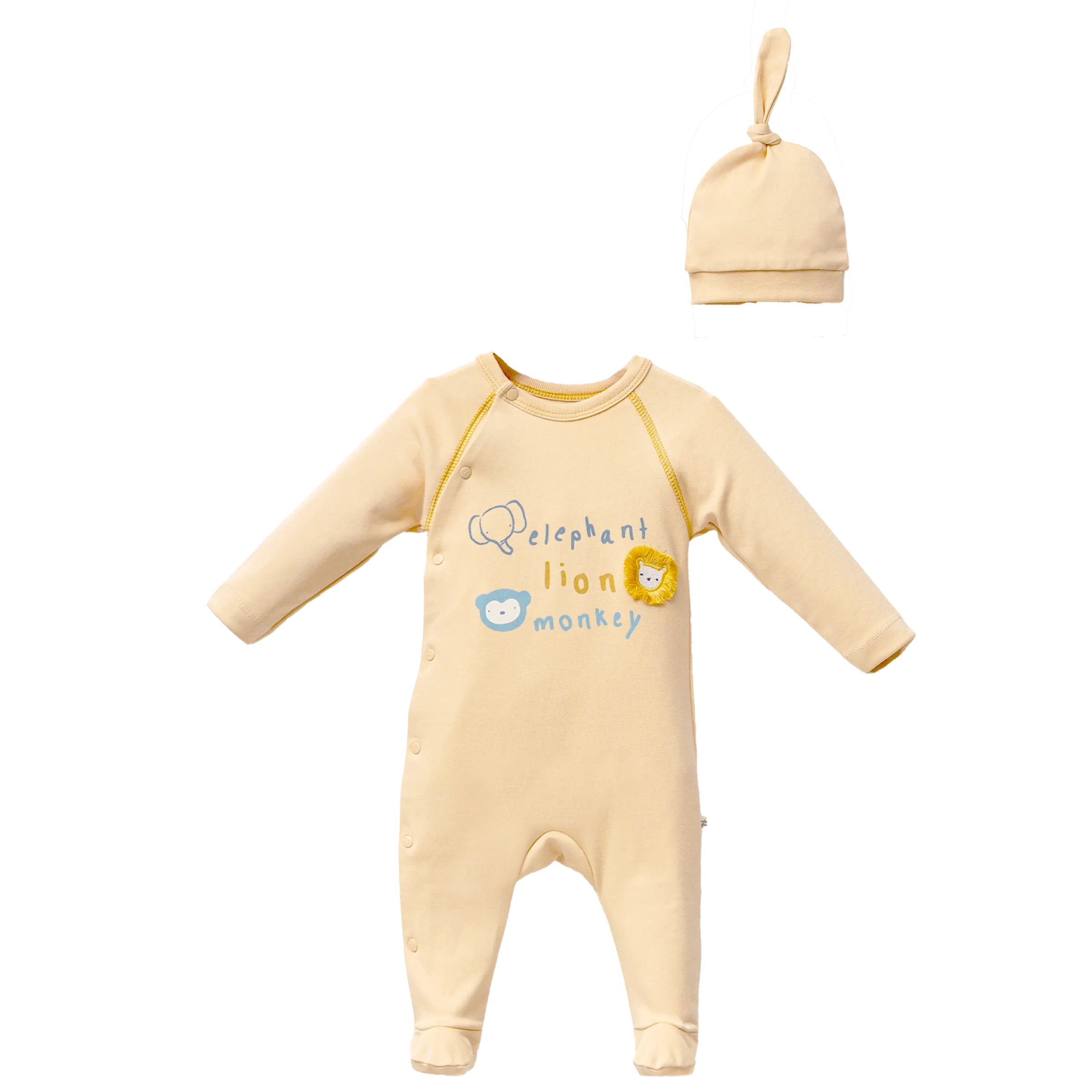 Yellow Animal Graphic Babygrow & Hat