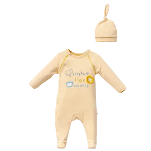 Yellow Animal Graphic Babygrow & Hat