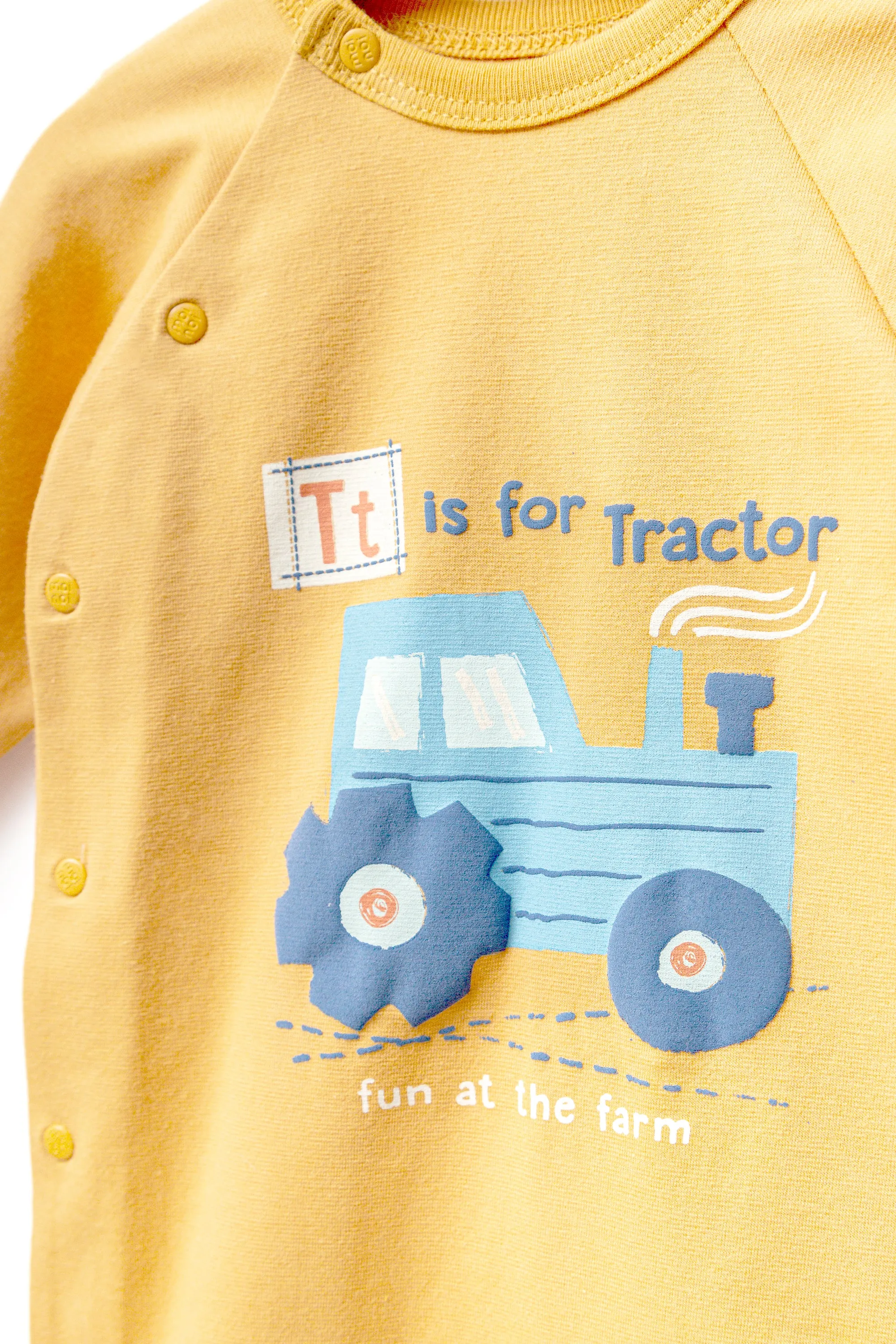 Yellow Tractor Graphic Babygrow & Hat